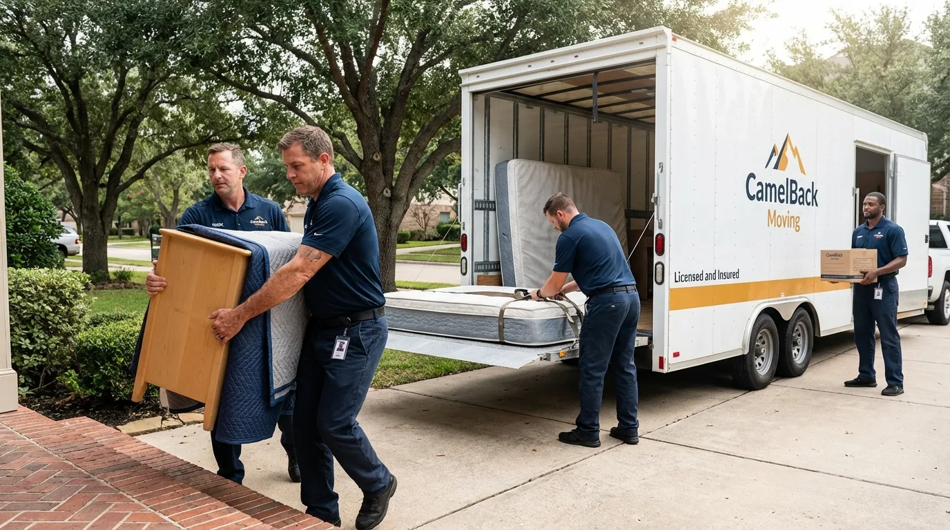 Crew loading residential truck for cross-state move from Lake Elmo, MN